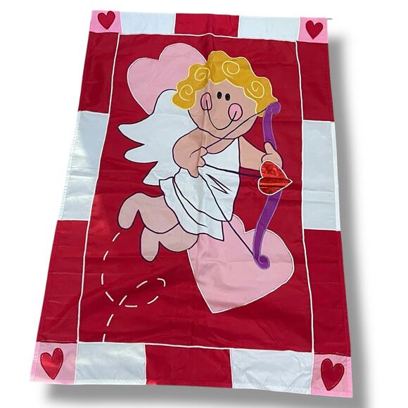 Vintage Valentines Day Cupid Heart Arrow Love Outdoor Garden Flag 28"W x 44"L - Picture 10 of 12